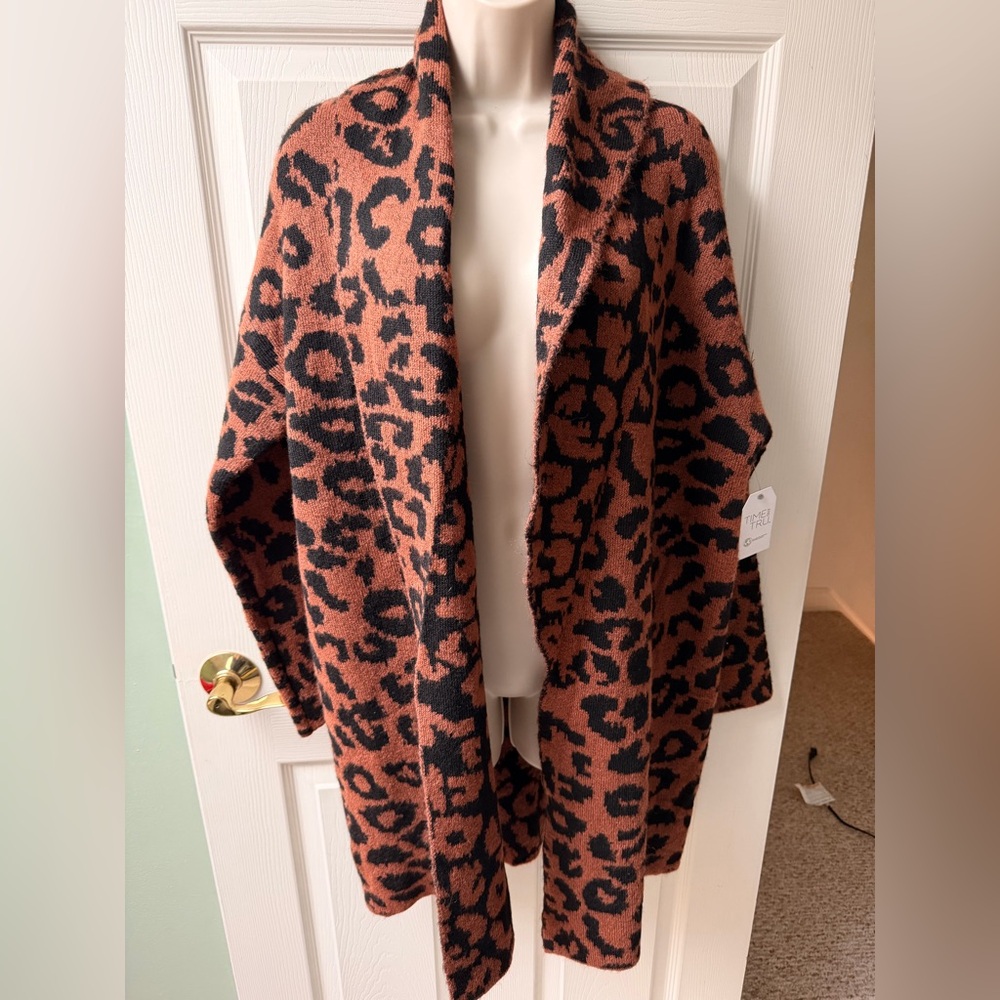 Time and Tru Brown Leopard Teddy Jacket NWT - image 1